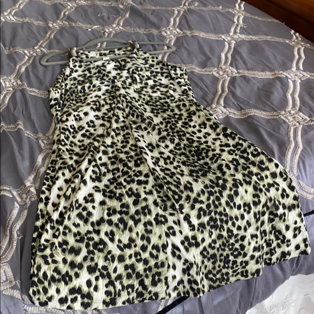 Green white black leopard print dress